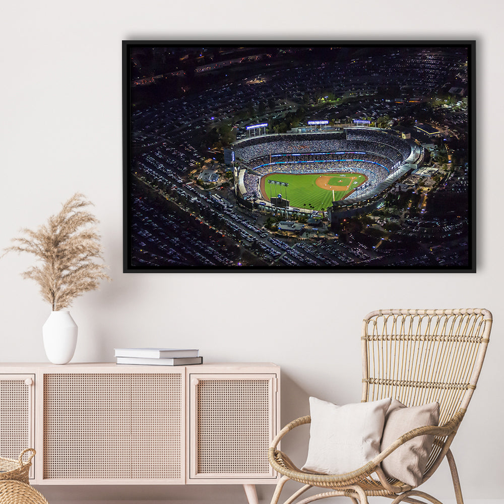 Dodger Stadium at Night View, Stadium Canvas, Sport Art, Framed Canvas Print Wall Art, Floating Frame
