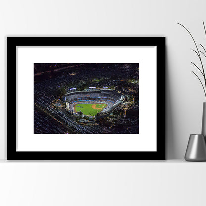 Dodger Stadium at Night View, Stadium Canvas, Sport Art, Gift for him, White Border Framed Art Print Wall Decor