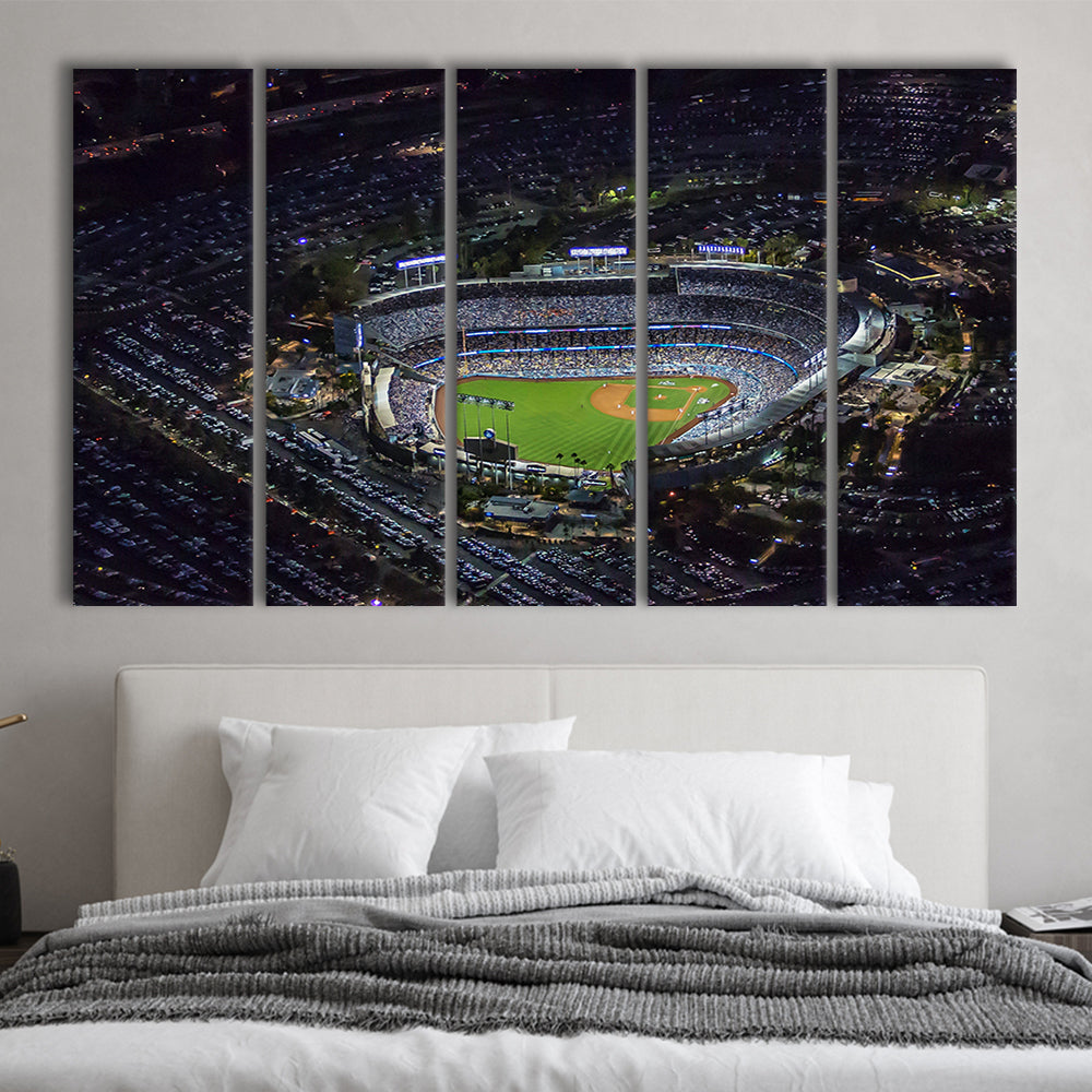 Dodger Stadium at Night View, Stadium Canvas, Sport Art, 5 Panel B, Extra Large Canvas, Canvas Print Wall Art