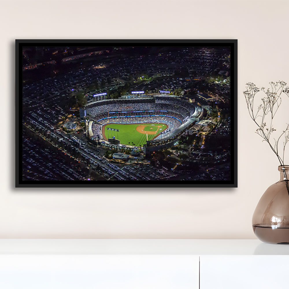Dodger Stadium at Night View, Stadium Canvas, Sport Art, Framed Canvas Print Wall Art, Floating Frame