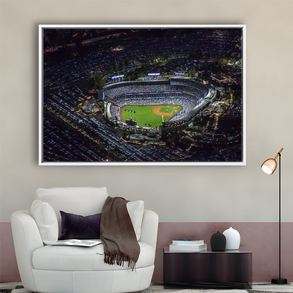 Dodger Stadium at Night View, Stadium Canvas, Sport Art, Framed Canvas Print Wall Art, Floating Frame