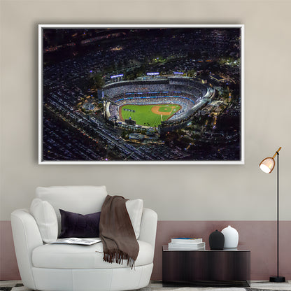 Dodger Stadium at Night View, Stadium Canvas, Sport Art, Framed Canvas Print Wall Art, Floating Frame