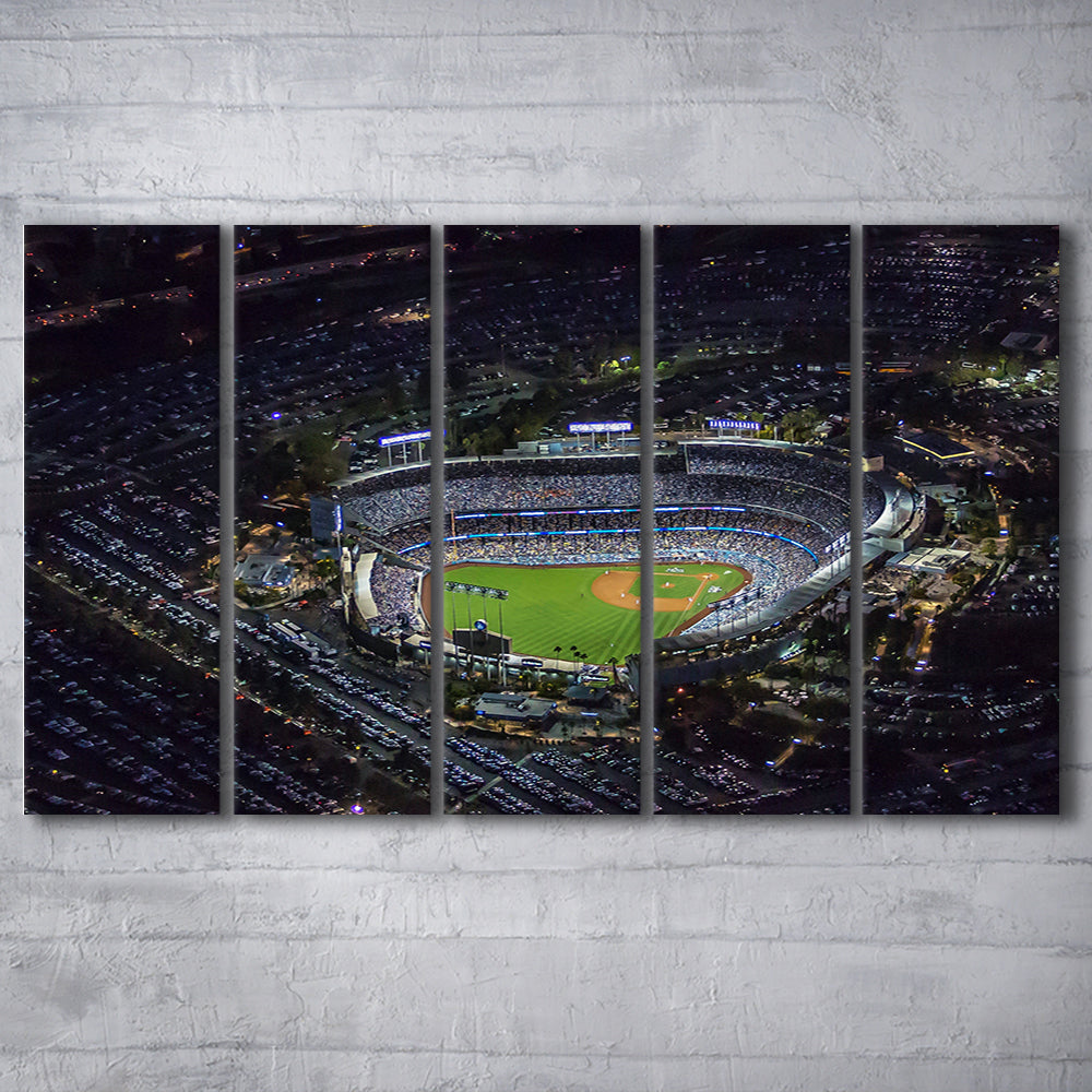Dodger Stadium at Night View, Stadium Canvas, Sport Art, 5 Panel B, Extra Large Canvas, Canvas Print Wall Art