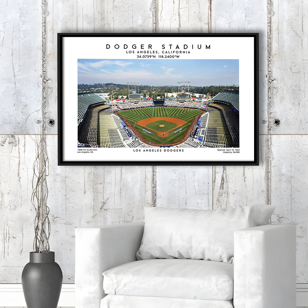 Dodger Stadium Print, Los Angeles Dodgers Baseball Stadium Wall Art, Framed Canvas Print Wall Art