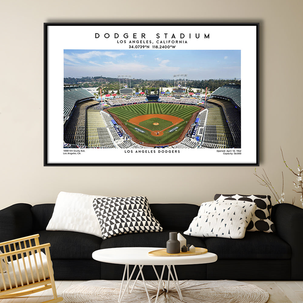 Dodger Stadium Print, Los Angeles Dodgers Baseball Stadium Wall Art, Framed Canvas Print Wall Art