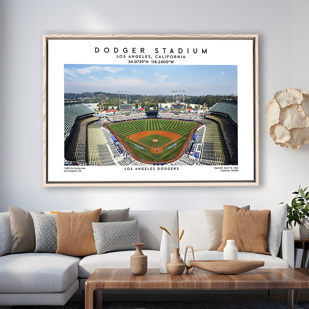 Dodger Stadium Print, Los Angeles Dodgers Baseball Stadium Wall Art, Framed Canvas Print Wall Art