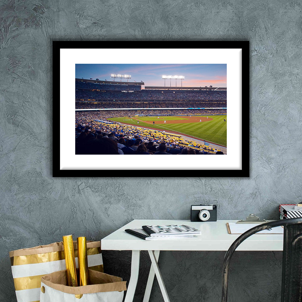 Dodgers La Stadium, Stadium Canvas, Sport Art, Gift for him, White Border Framed Art Print Wall Decor