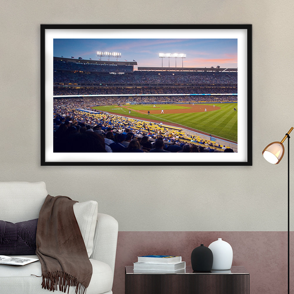 Dodgers La Stadium, Stadium Canvas, Sport Art, Gift for him, White Border Framed Art Print Wall Decor