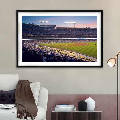 Dodgers La Stadium, Stadium Canvas, Sport Art, Gift for him, White Border Framed Art Print Wall Decor