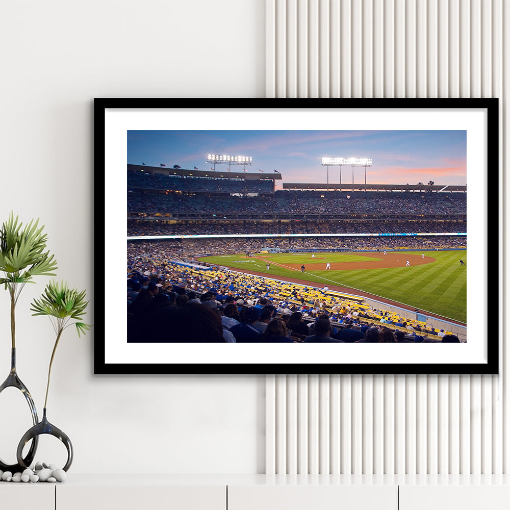 Dodgers La Stadium, Stadium Canvas, Sport Art, Gift for him, White Border Framed Art Print Wall Decor