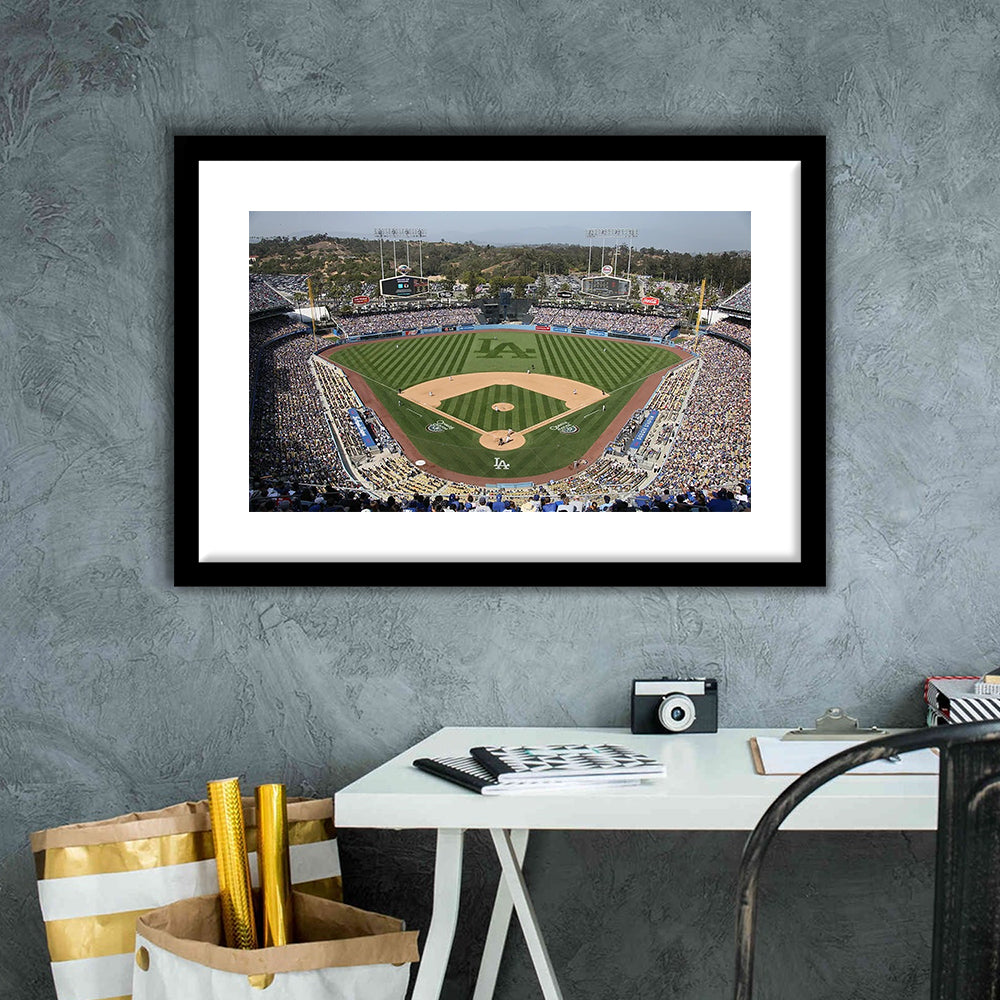 Dodgers Stadium, Stadium Canvas, Sport Art, Gift for him, White Border Framed Art Print Wall Decor