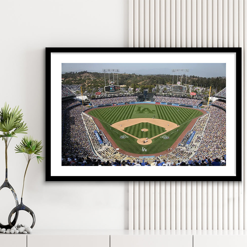 Dodgers Stadium, Stadium Canvas, Sport Art, Gift for him, White Border Framed Art Print Wall Decor