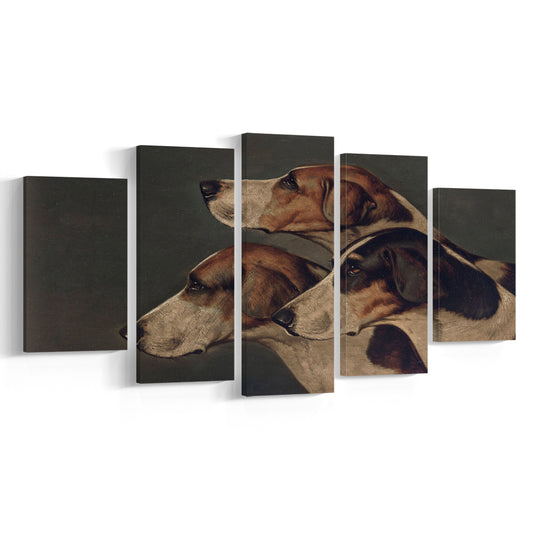 Dog Portraits Dogs Oil Painting Vintage Hunting Dogs Mixed Canvas Print Wall Art, Farmhouse Decors Mixed Wall Art