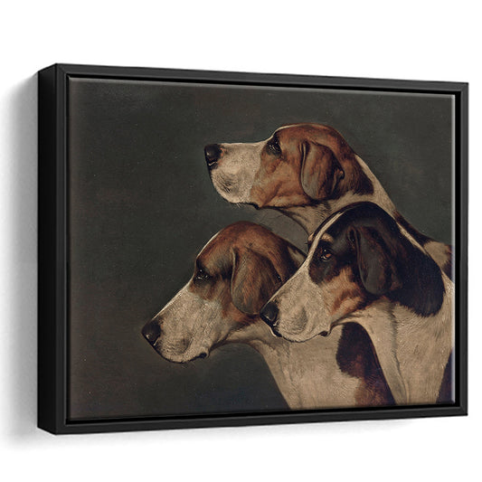 Dog Portraits Dogs Oil Painting Vintage Hunting Dogs Framed Canvas Print Wall Art, Farmhouse Decors Framed Wall Art