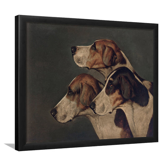 Dog Portraits Dogs Oil Painting Vintage Hunting Dogs Framed Art Print Wall Decor, Farmhouse Decors Framed Wall Art