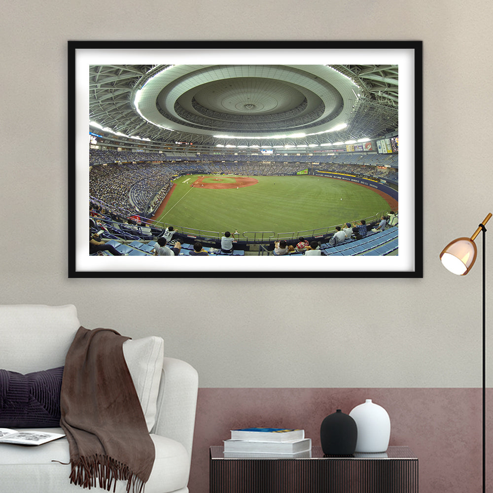 Dome Osaka Outfield, Stadium Canvas, Sport Art, Gift for him, White Border Framed Art Print Wall Decor