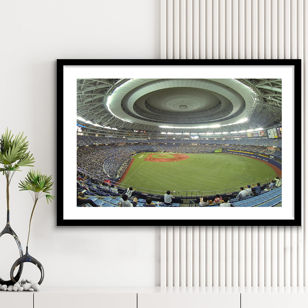 Dome Osaka Outfield, Stadium Canvas, Sport Art, Gift for him, White Border Framed Art Print Wall Decor