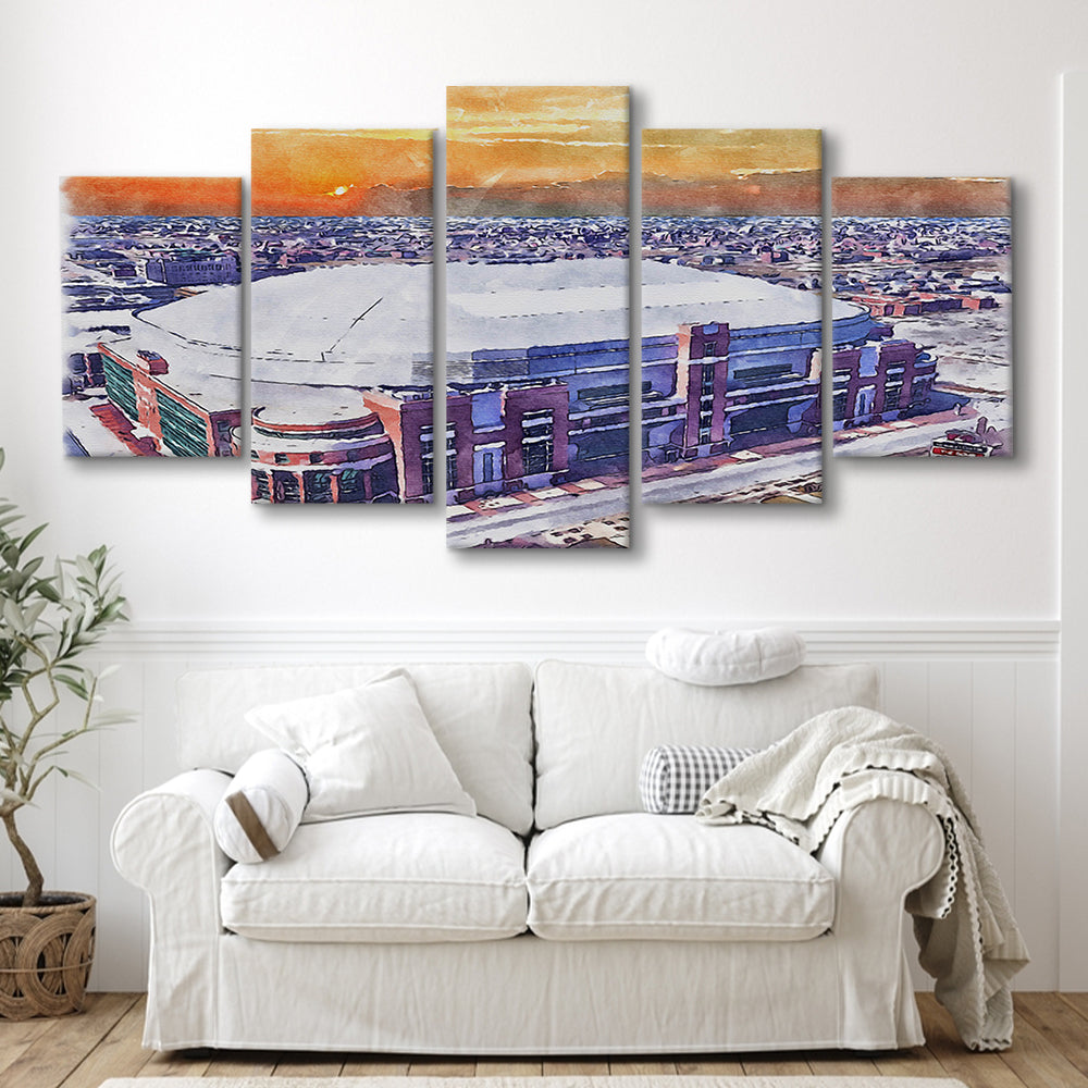 Dome at America's Center WaterColor, St Louis Missouri Watercolor, Sport Art, Mixed 5 Panel, Canvas Print Wall Art