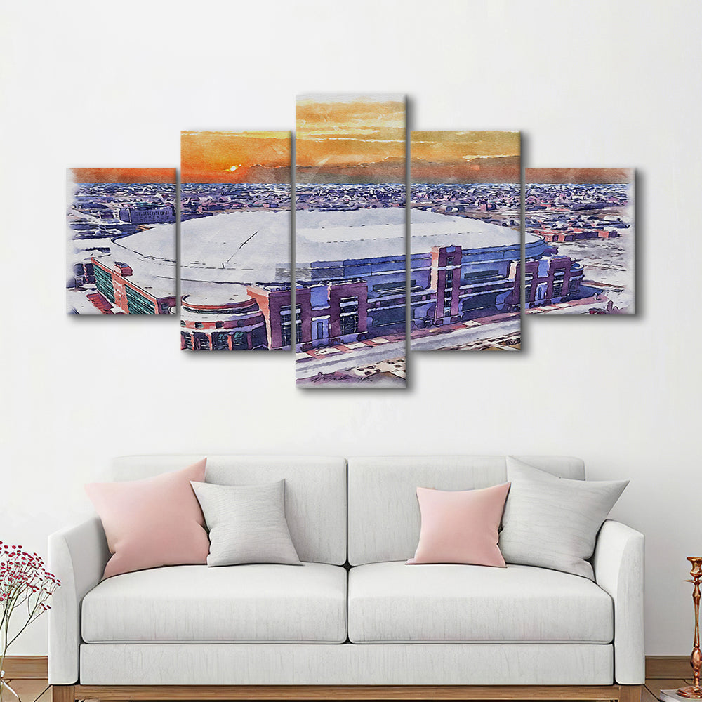 Dome at America's Center WaterColor, St Louis Missouri Watercolor, Sport Art, Mixed 5 Panel, Canvas Print Wall Art