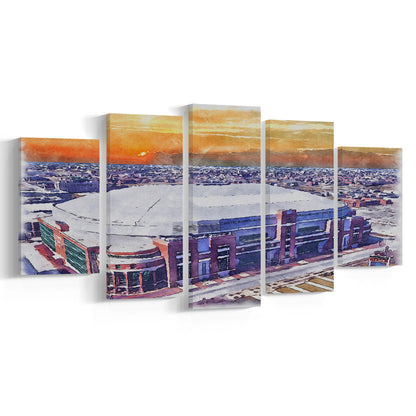 Dome at America's Center WaterColor, St Louis Missouri Watercolor, Sport Art, Mixed 5 Panel, Canvas Print Wall Art