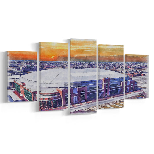 Dome at America's Center WaterColor, St Louis Missouri Watercolor, Sport Art, Mixed 5 Panel, Canvas Print Wall Art