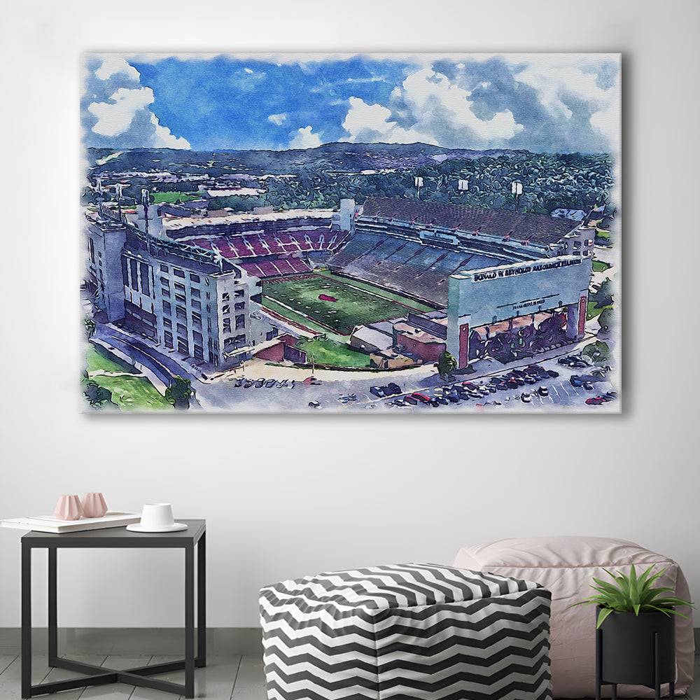 Donald W Reynolds Razorback Painting Stadium Watercolor, Sport Art, Gifts for him, Canvas Print Wall Art