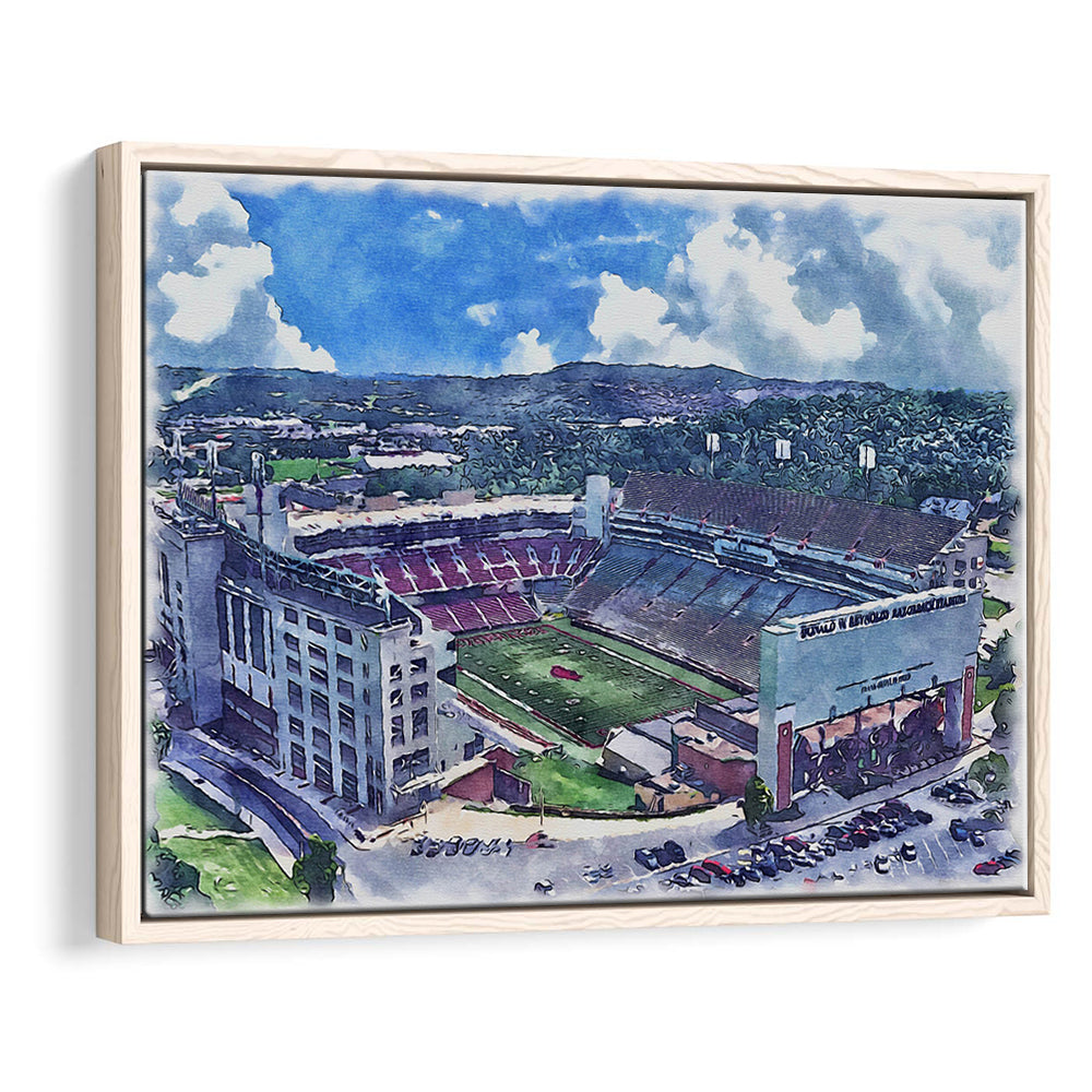 Donald W Reynolds Razorback Painting Stadium Watercolor, Sport Gift Art, Framed Canvas Print Wall Art