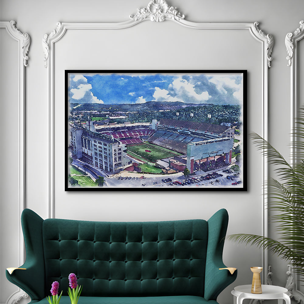 Donald W Reynolds Razorback Painting Stadium Watercolor, Sport Gift Art, Framed Art Print Wall Decor