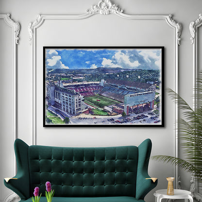 Donald W Reynolds Razorback Painting Stadium Watercolor, Sport Gift Art, Framed Art Print Wall Decor