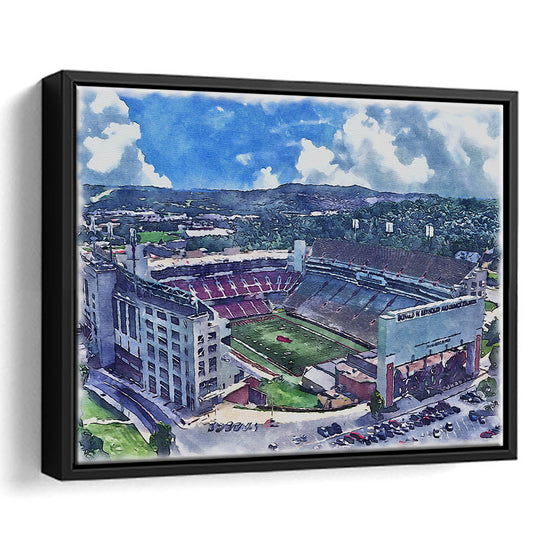 Donald W Reynolds Razorback Painting Stadium Watercolor, Sport Gift Art, Framed Canvas Print Wall Art