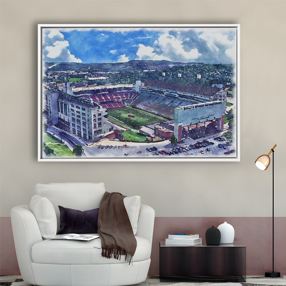 Donald W Reynolds Razorback Painting Stadium Watercolor, Sport Gift Art, Framed Canvas Print Wall Art