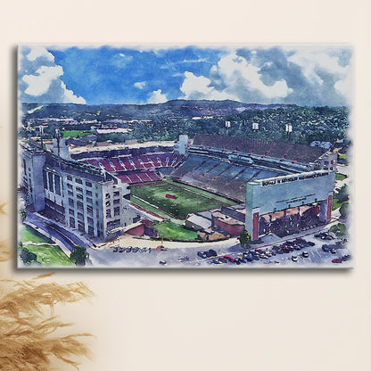 Donald W Reynolds Razorback Painting Stadium Watercolor, Sport Art, Gifts for him, Canvas Print Wall Art