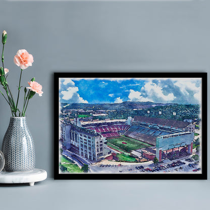 Donald W Reynolds Razorback Painting Stadium Watercolor, Sport Gift Art, Framed Art Print Wall Decor