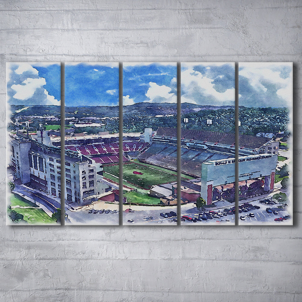 Donald W Reynolds Razorback Painting Stadium Watercolor, Sport Art, Extra Large Canvas Print Wall Art