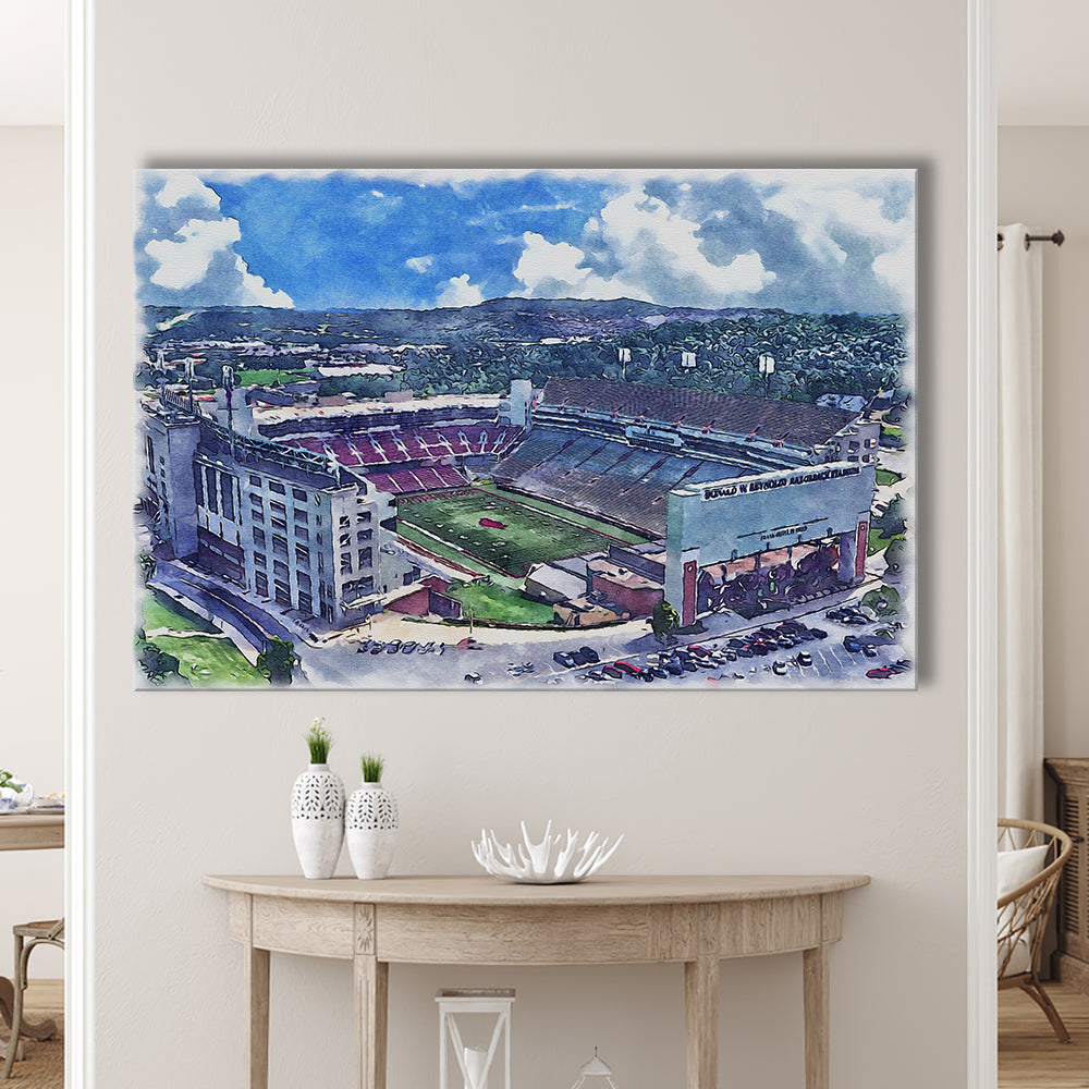 Donald W Reynolds Razorback Painting Stadium Watercolor, Sport Art, Gifts for him, Canvas Print Wall Art