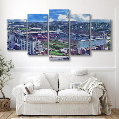 Donald W Reynolds Razorback Painting Stadium Watercolor, Sport Art, Mixed 5 Panel, Canvas Print Wall Art