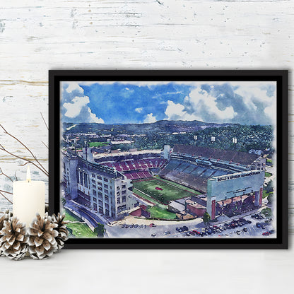 Donald W Reynolds Razorback Painting Stadium Watercolor, Sport Gift Art, Framed Canvas Print Wall Art