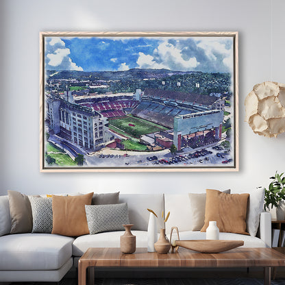 Donald W Reynolds Razorback Painting Stadium Watercolor, Sport Gift Art, Framed Canvas Print Wall Art