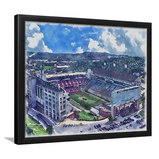 Donald W Reynolds Razorback Painting Stadium Watercolor, Sport Gift Art, Framed Art Print Wall Decor