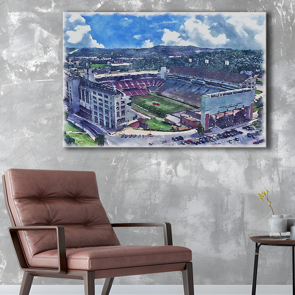 Donald W Reynolds Razorback Painting Stadium Watercolor, Sport Art, Gifts for him, Canvas Print Wall Art