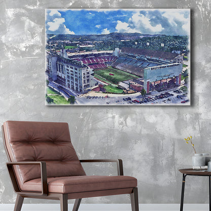 Donald W Reynolds Razorback Painting Stadium Watercolor, Sport Art, Gifts for him, Canvas Print Wall Art