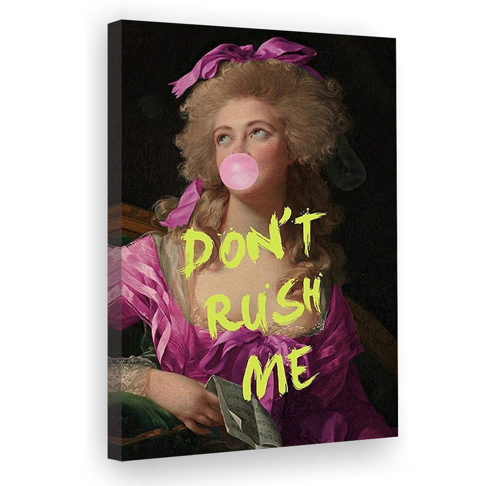 Dont Rush me, Bubble Gum Portrait Wall Art  Pink Decor, Canvas Prints Wall Art