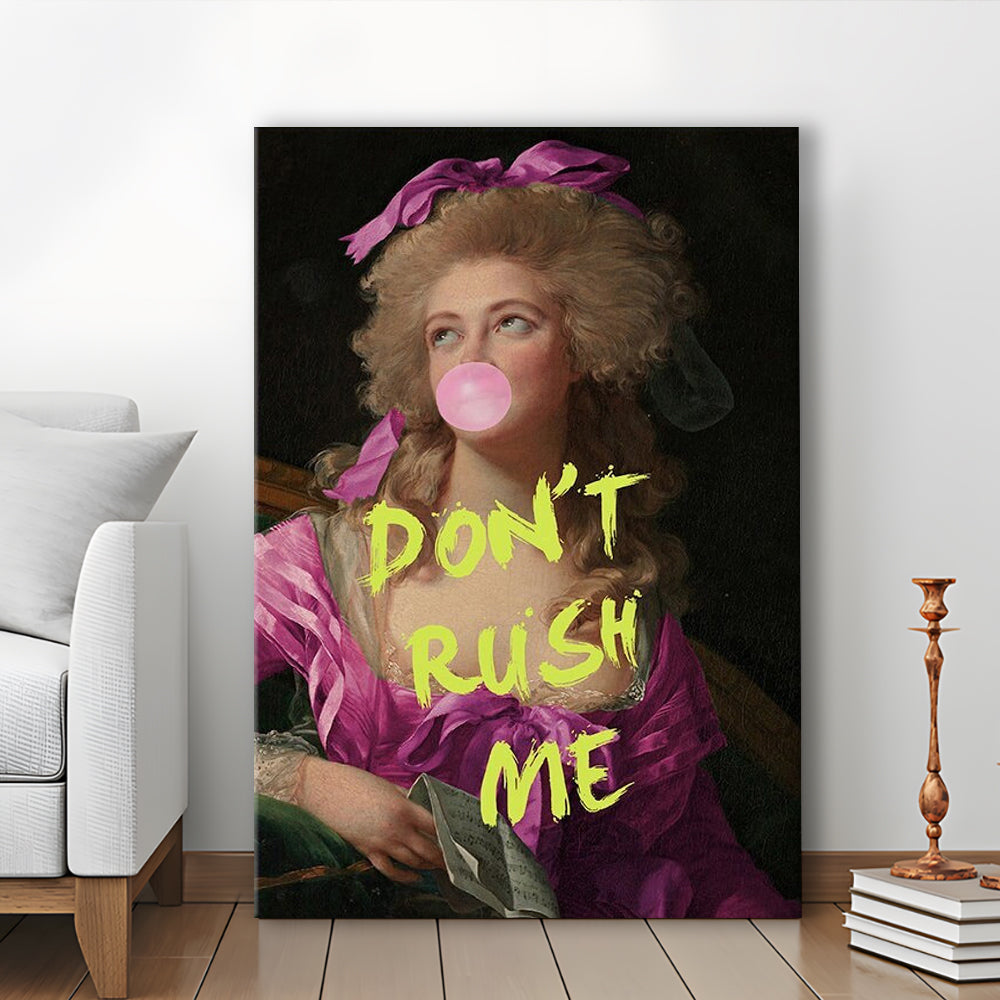 Dont Rush me, Bubble Gum Portrait Wall Art  Pink Decor, Canvas Prints Wall Art