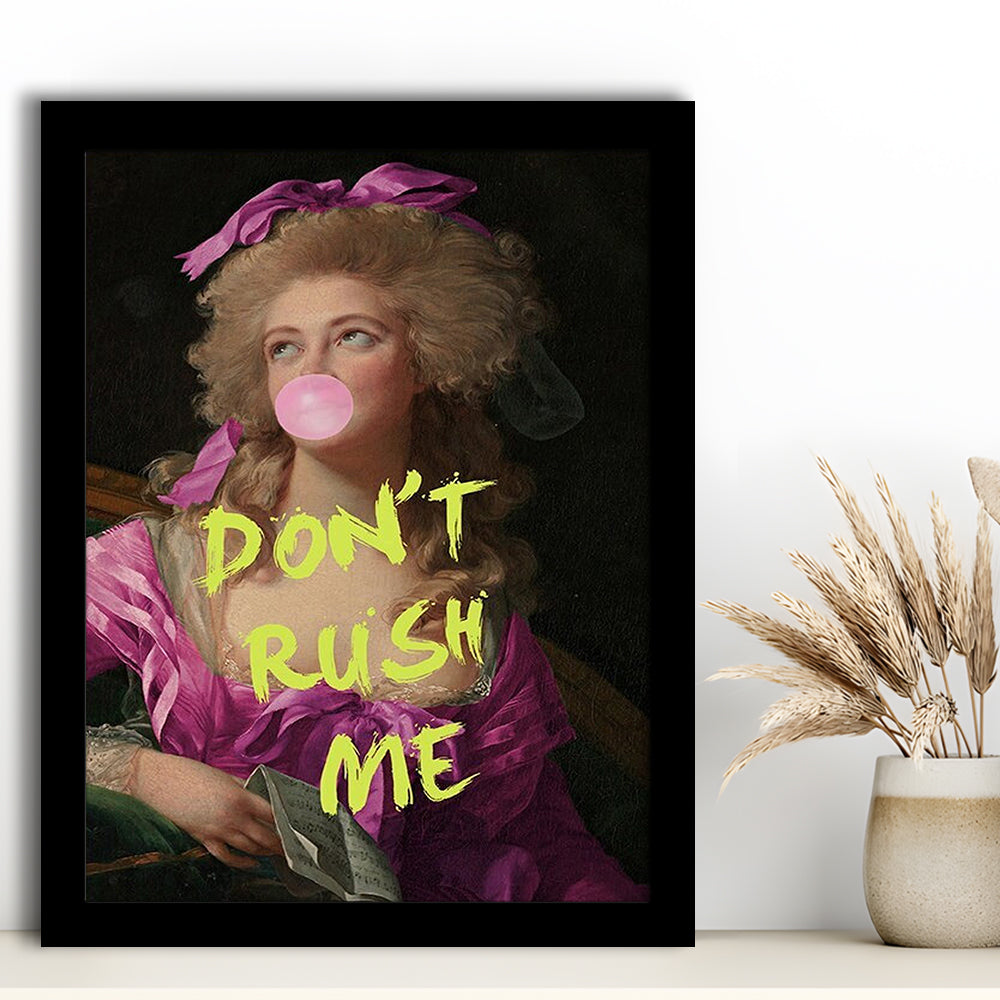 Dont Rush me, Bubble Gum Portrait Wall Art  Pink Decor, Framed Art Prints Wall Decor