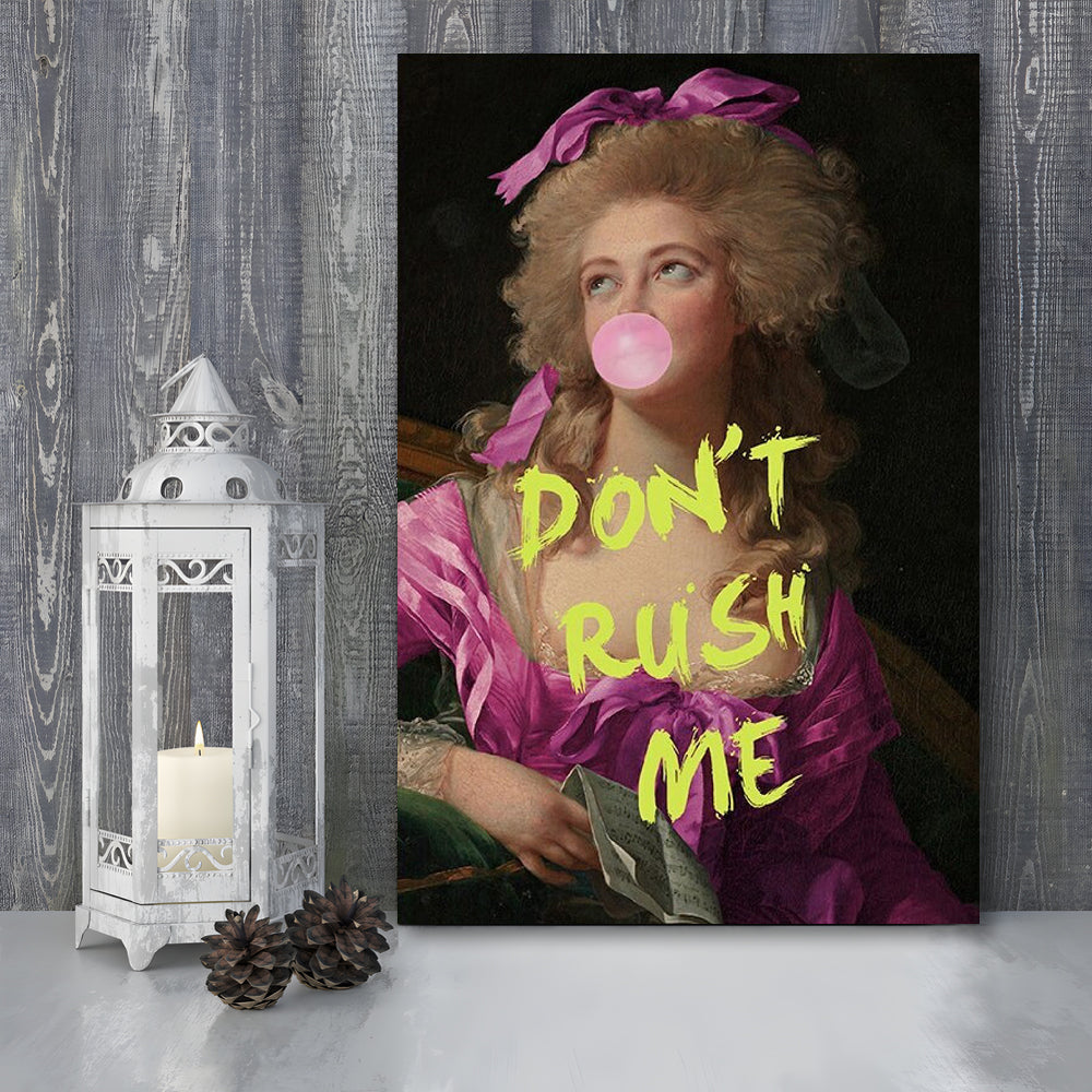 Dont Rush me, Bubble Gum Portrait Wall Art  Pink Decor, Canvas Prints Wall Art