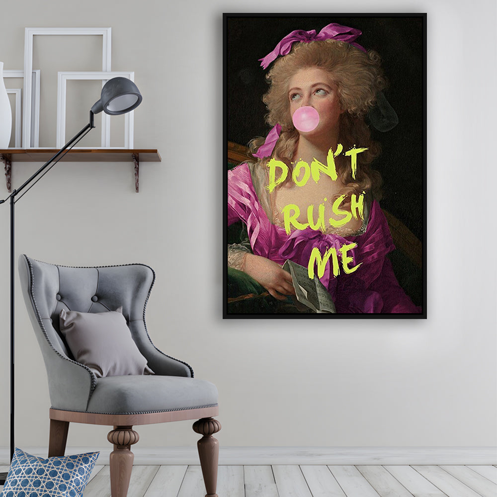 Dont Rush me, Bubble Gum Portrait Wall Art  Pink Decor, Framed Canvas Prints Wall Art
