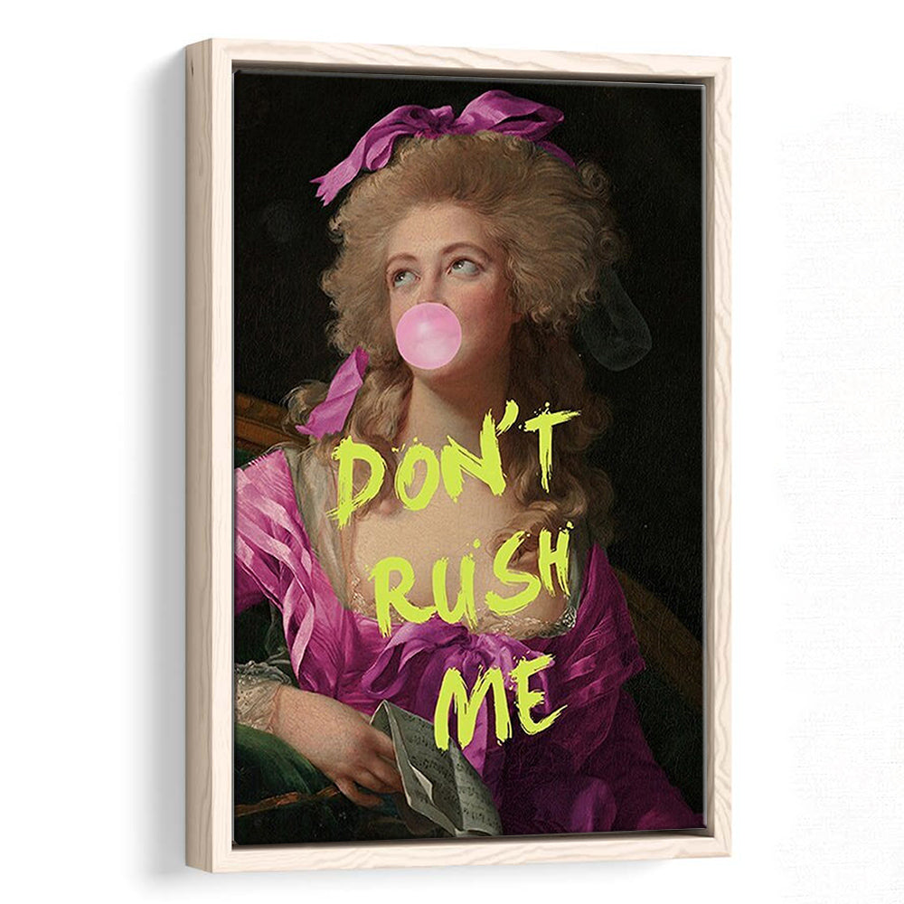 Dont Rush me, Bubble Gum Portrait Wall Art  Pink Decor, Framed Canvas Prints Wall Art