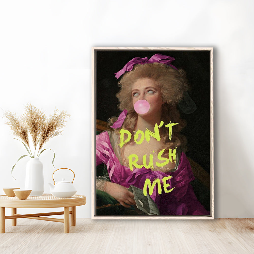 Dont Rush me, Bubble Gum Portrait Wall Art  Pink Decor, Framed Canvas Prints Wall Art