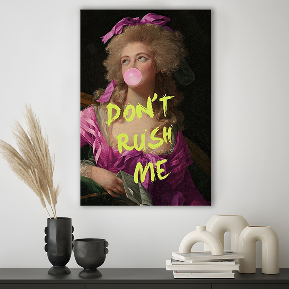 Dont Rush me, Bubble Gum Portrait Wall Art  Pink Decor, Canvas Prints Wall Art
