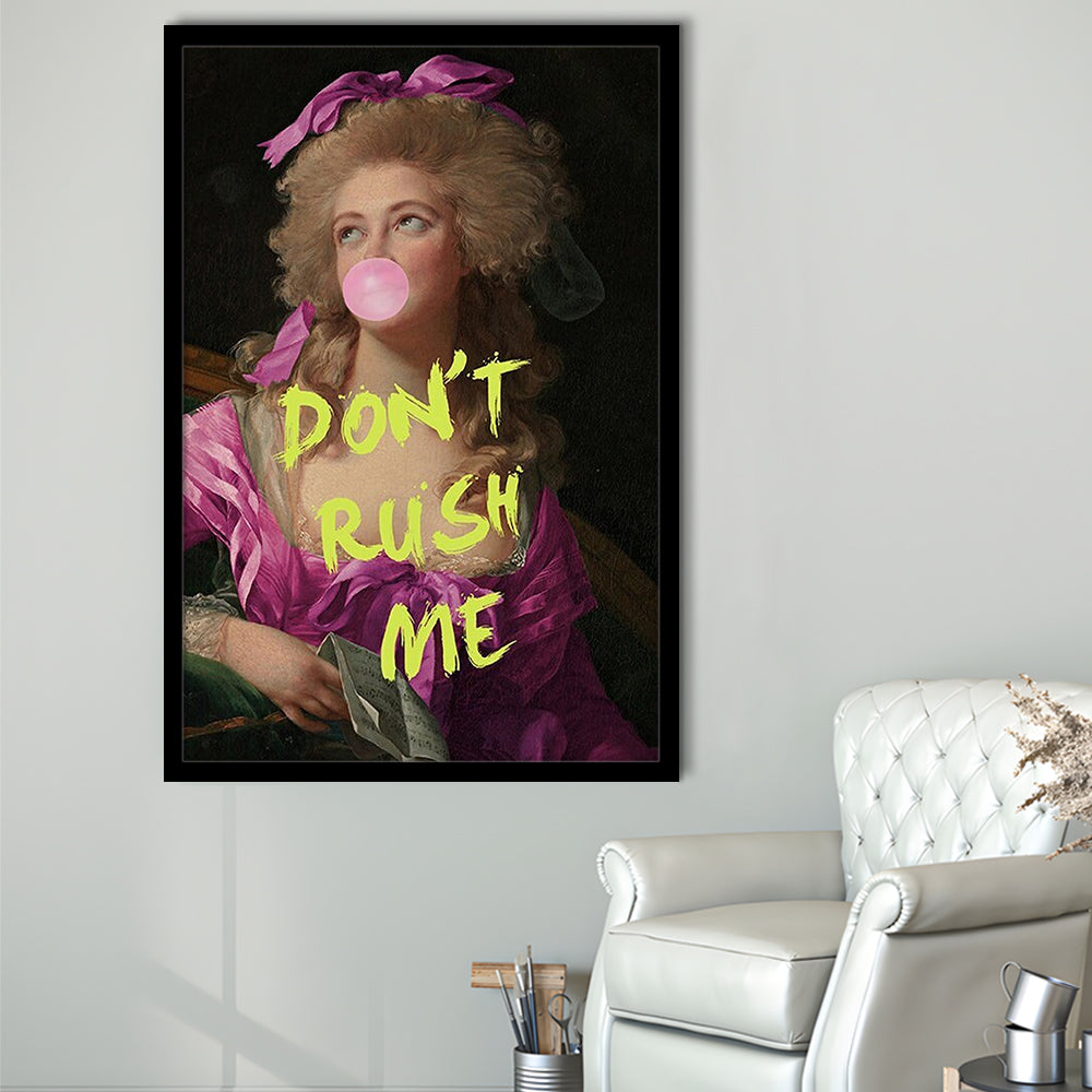 Dont Rush me, Bubble Gum Portrait Wall Art  Pink Decor, Framed Art Prints Wall Decor